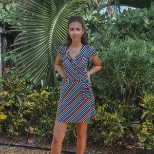Robin K Striped Wrap Mini Dress S - Made in USA